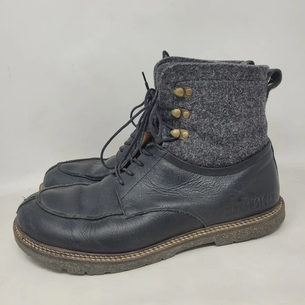 Birkenstock Timmons Boots EU44 US11 Black Leather Wool Felt Lace Up Moc Toe
